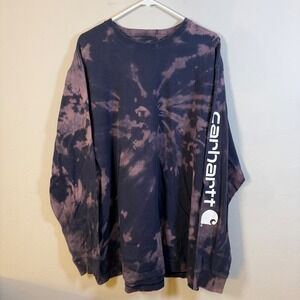 Carhartt Loose Fit Bleach Tie Dye Long Sleeve Graphic T-Shirt Mens XL Navy